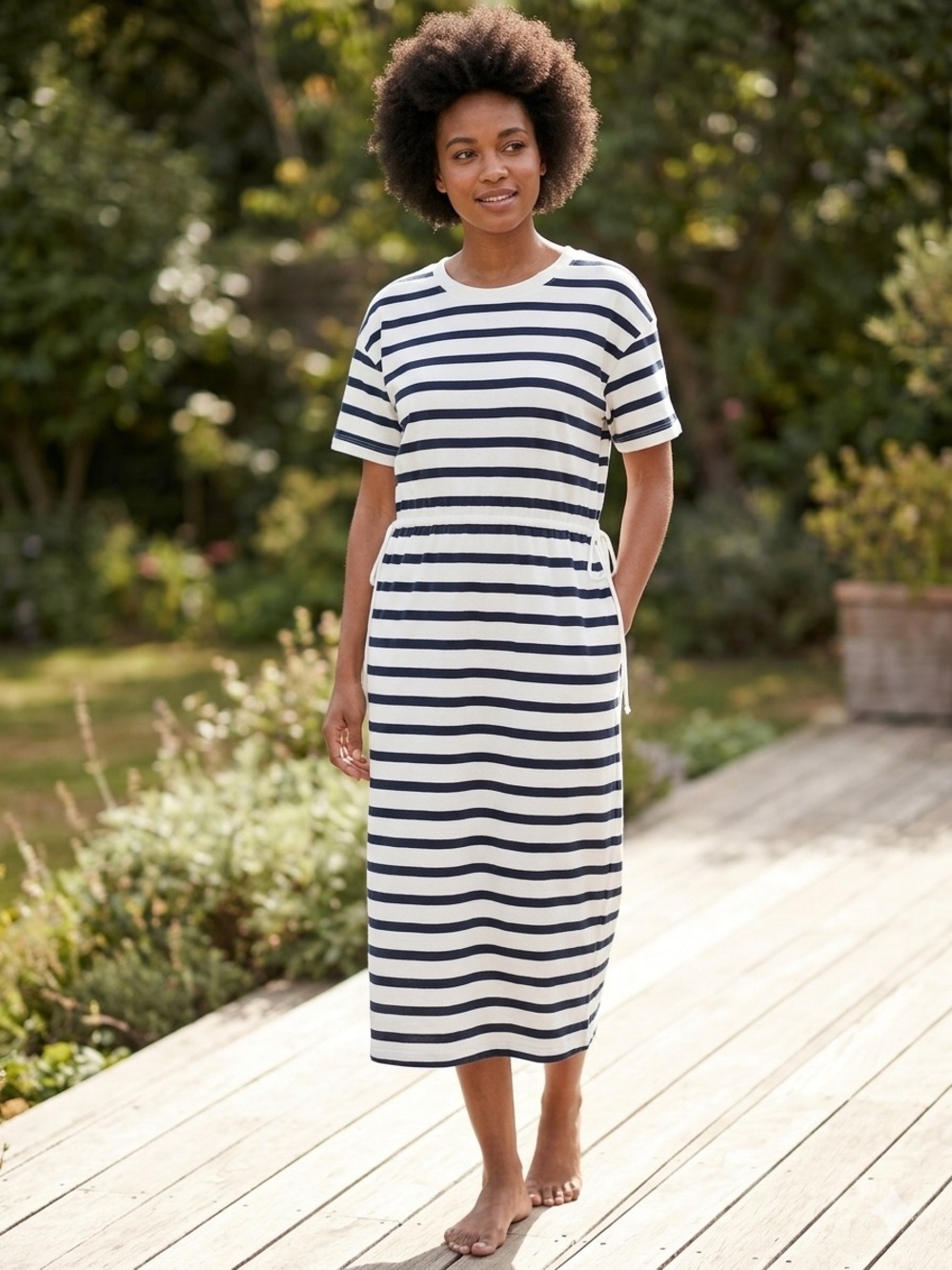 H&M Navy and White Striped Tee Dress